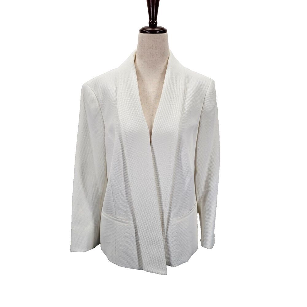NWT‎ Kasper Womens Pique Shawl Collar Open Front Jacket Lined Lily White Size 12